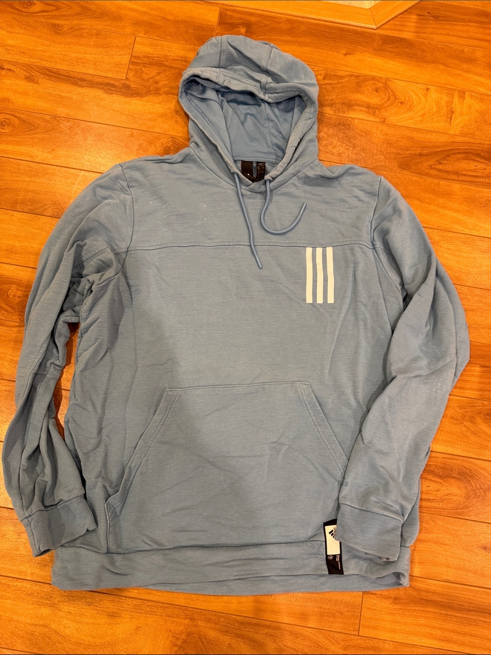 adidas Light Blue Hooded Sweatshirt with White Three-Stripe Accent
